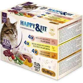   Happy&Fit Cat Adult Grain Free Alutasak 83%Meat, Liver,Chicken, Duck Multipack 12x85g