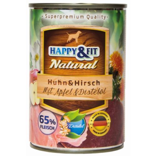 Happy-Fit-Natural-Huhn-Hirsch-mit-Apfel-Distelol-400g