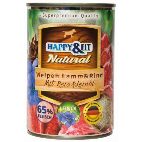 Happy-Fit-Natural-Welpen-Lamm-Rind-mit-Reis-Leinol-400g