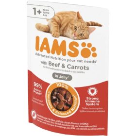   Iams Cat Delights Marhahús és répa falatok, zamatos aszpikban nedves macskatáp 85g