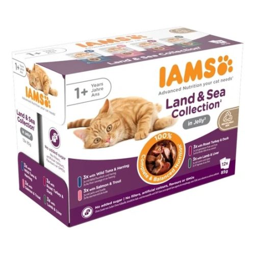 Iams Cat Delights LAND&SEA IN JELLY multipack, többféle íz, zamatos aszpikban 12x85g