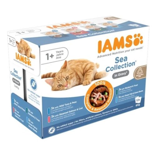 Iams Cat Delights alutasak Sea in gravy Multipack, többféle halas íz, ízletes szószban 12x85g