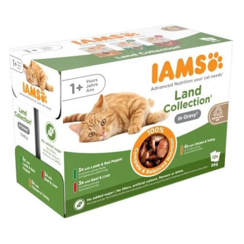 Iams Cat Delights LAND IN GRAVY multipack, többféle íz, ízletes szószban 12x85g