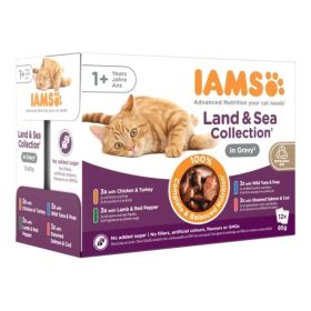   Iams Cat Delights LAND& SEA IN GRAVY multipack, többféle íz, ízletes szószban 12x85g