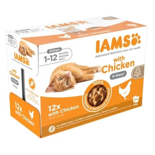 Iams Cat Delights Kitten&Junior csirke falatkák ízletes szószban, multipack 12x85g