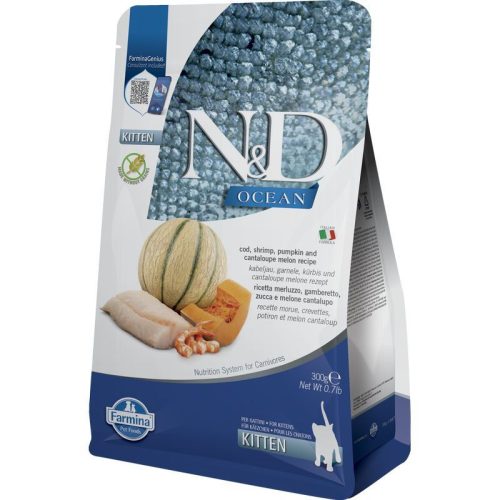 N&D Ocean Cat tőkehal,garnéla,sütőtök&sárgadinnye Kitten 300g