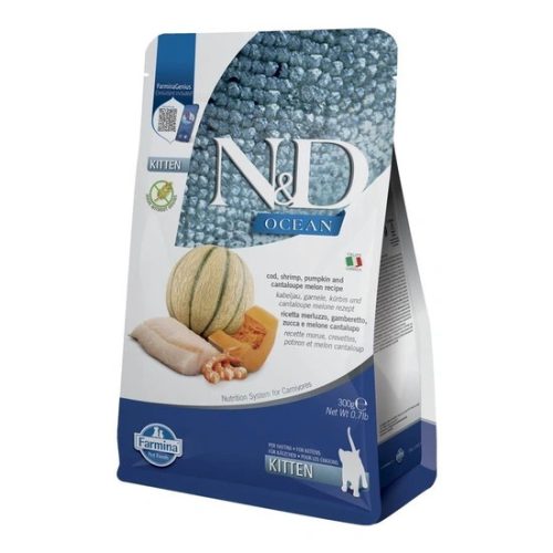 N&D Ocean Cat tőkehal,garnéla,sütőtök&sárgadinnye Kitten 300g