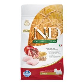   N&D Dog Ancestral Grain csirke, tönköly, zab&gránátalma adult mini 800g