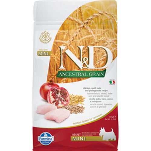 N&D Dog Ancestral Grain csirke, tönköly, zab&gránátalma adult mini 800g
