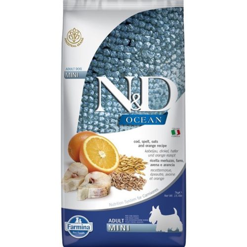 N&D Ocean Dog tőkehal,tönköly,zab&narancs Adult Mini 7kg
