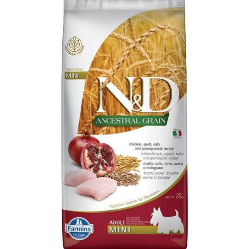 N&D Dog Ancestral Grain Adult Mini csirke,tönköly,zab&gránátalma 7kg