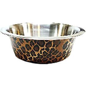 Tál fém etető leopárd mintás, gumiperemes 18cm, 0,9l