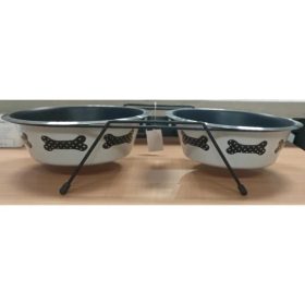   Speciális dupla etetőtál tartó, 2db tállal, gumis lábakkal - felső 16,5cm / alsó 11,5cm, 2x0,70l