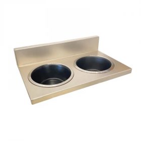   Falra szerelhető dupla etetőtál 2 rozsdamentes acél tállal, ezüst peremmel 16,5 cm / 2x0,7l
