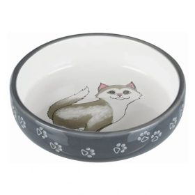   Tál kerámia macskának cica mintával 0,3l/15cm szürke/fehér
