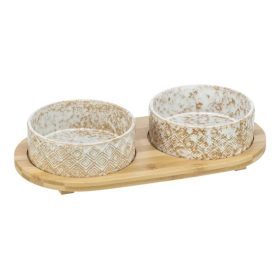   Trixie Tál Bambusz Állványon 2 × 0.8 l/o 16 cm/39 × 8 × 20 cm, fehér/light barna