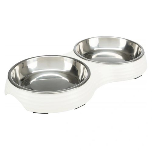 Trixie Tál Fém/Melamin Macskának 0.9L/23cm 2x0.2 l/ 13 cm/27x3x4cm Fehér